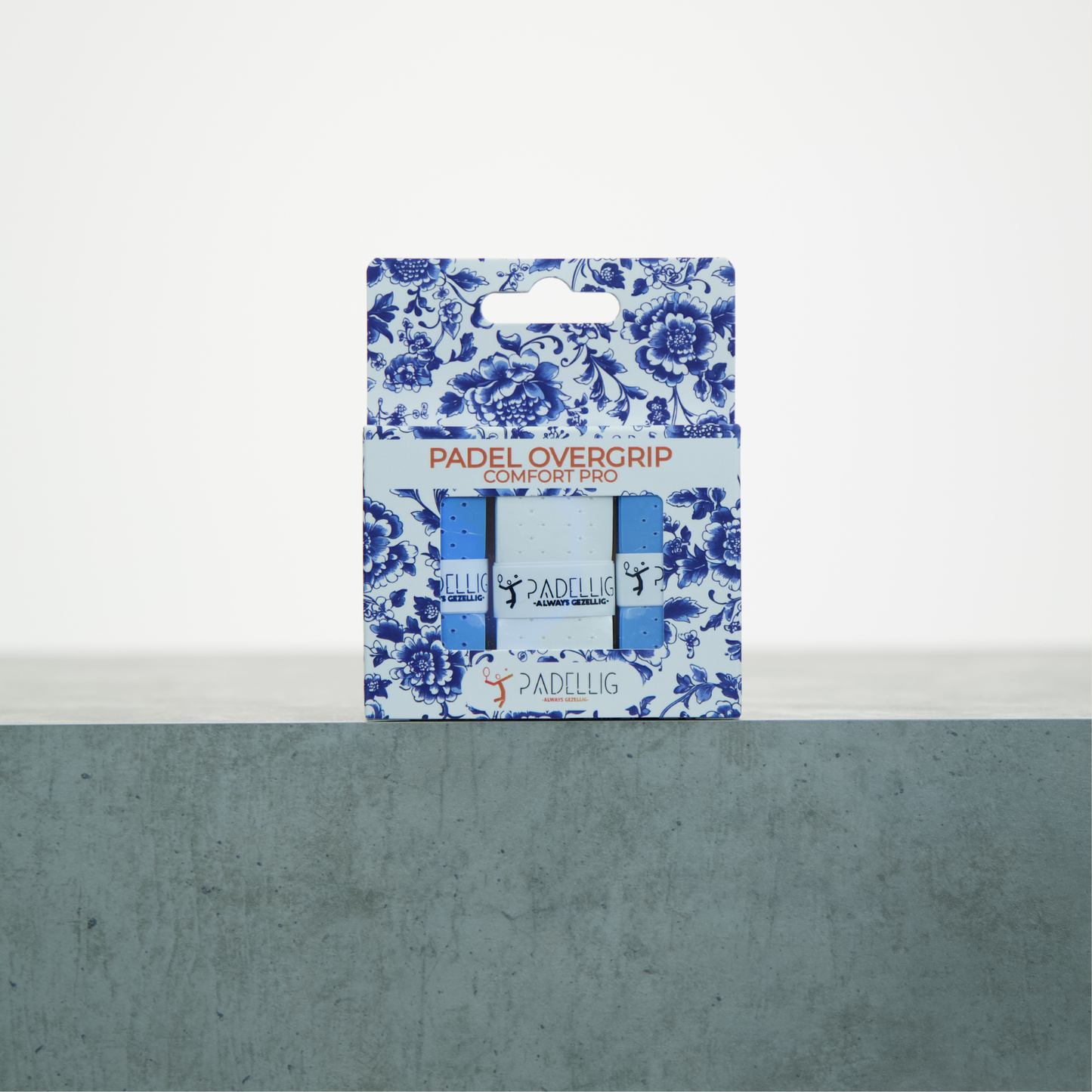 Padellig DELFTS BLAUW overgrip giftbox - Overgrip - Grip - Griptape - Comfort Pro - Padel - Overgrip tennis - Overgrip padel - Blauw, Wit, Blauw- 3 stuks