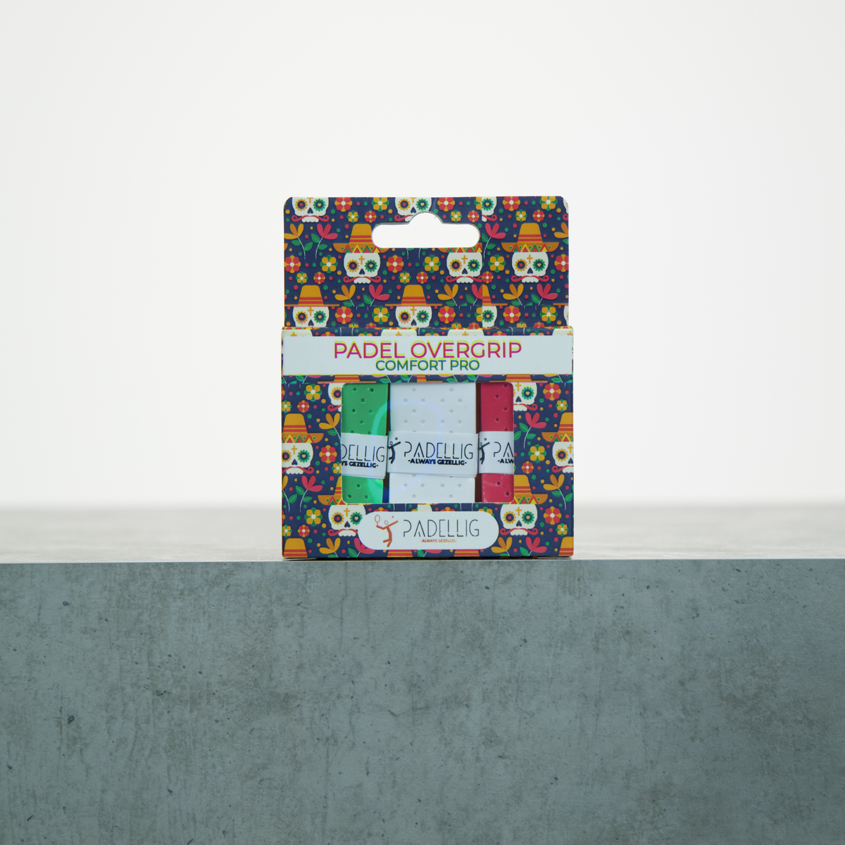 Padellig DIA DE LOS MUERTOS giftbox de surgrips - Surgrip - Grip - Ruban de préhension - Comfort Pro - Padel - Surgrip tennis - Surgrip padel - Vert, Blanc, Rouge - 3 pièces