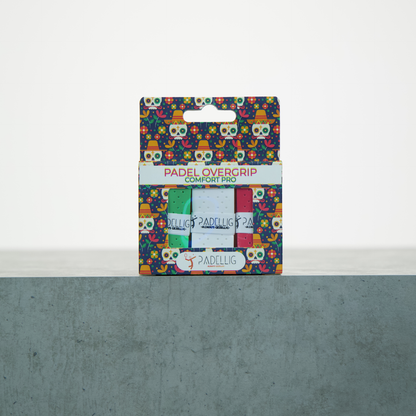 Padellig DIA DE LOS MUERTOS giftbox de surgrips - Surgrip - Grip - Ruban de préhension - Comfort Pro - Padel - Surgrip tennis - Surgrip padel - Vert, Blanc, Rouge - 3 pièces