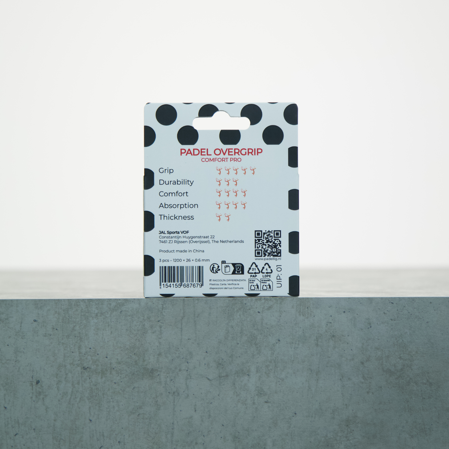 Padellig POLKA DOT overgrip giftbox - Overgrip - Grip - Griptape - Comfort Pro - Padel - Overgrip tennis - Overgrip padel - Zwart, Wit, Zwart - 3 stuks