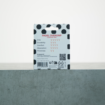 Padellig POLKA DOT overgrip giftbox - Overgrip - Grip - Griptape - Comfort Pro - Padel - Overgrip tennis - Overgrip padel - Zwart, Wit, Zwart - 3 stuks