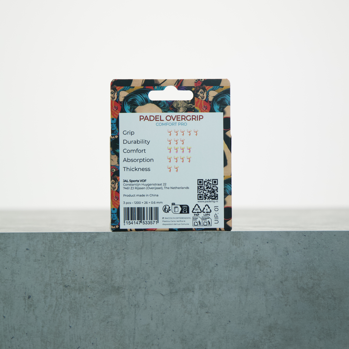 Padellig POP-ART overgrip giftbox - Overgrip - Grip - Griptape - Comfort Pro - Padel - Overgrip tennis - Overgrip padel - Geel, Blauw, Oranje - 3 stuks